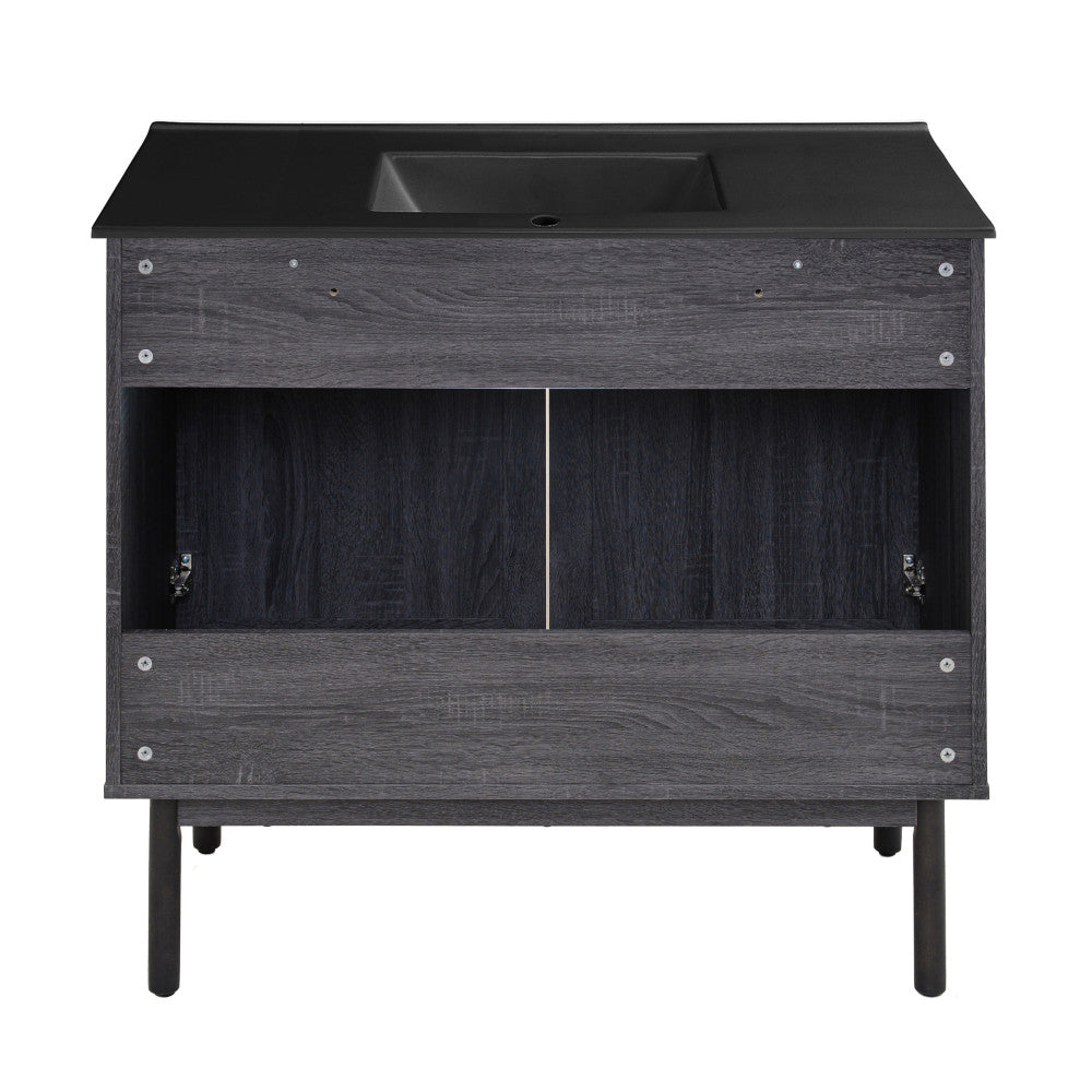 Classe 36" Freestanding Bathroom Vanity in Black Oak with Black Sink Top