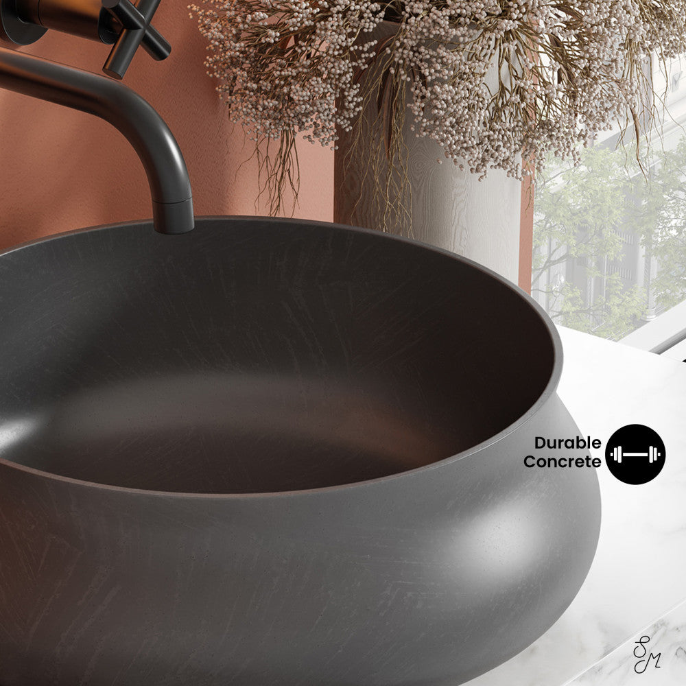 Lisse 17.5" Round Concrete Vessel Bathroom Sink in Dark Gray