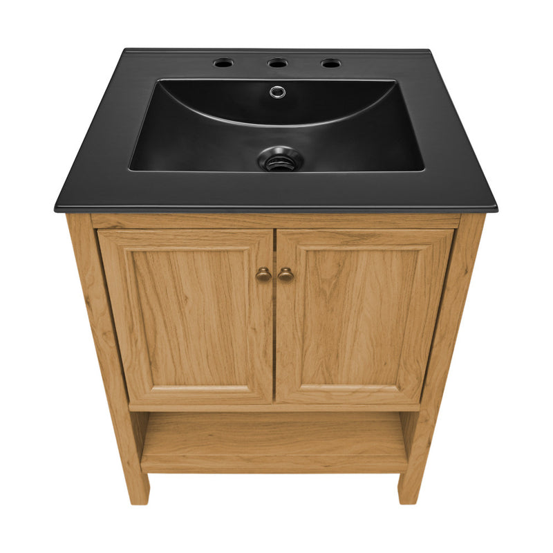 Chateau 24" Freestanding Bathroom Vanity in Golden Oak with Black 3-Hole Centerset Sink Top