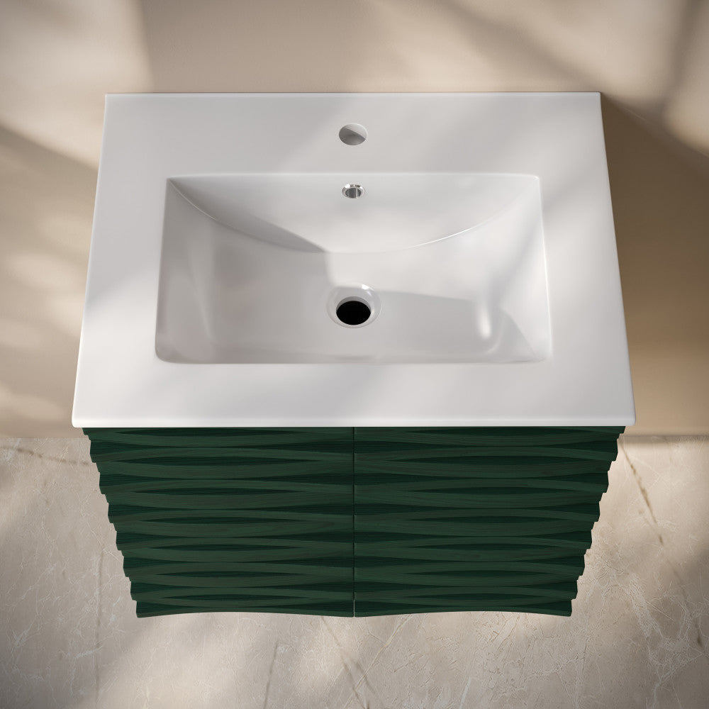 Cascade 24" Wall-Mounted Bathroom Vanity in Green Oak with Sink Top