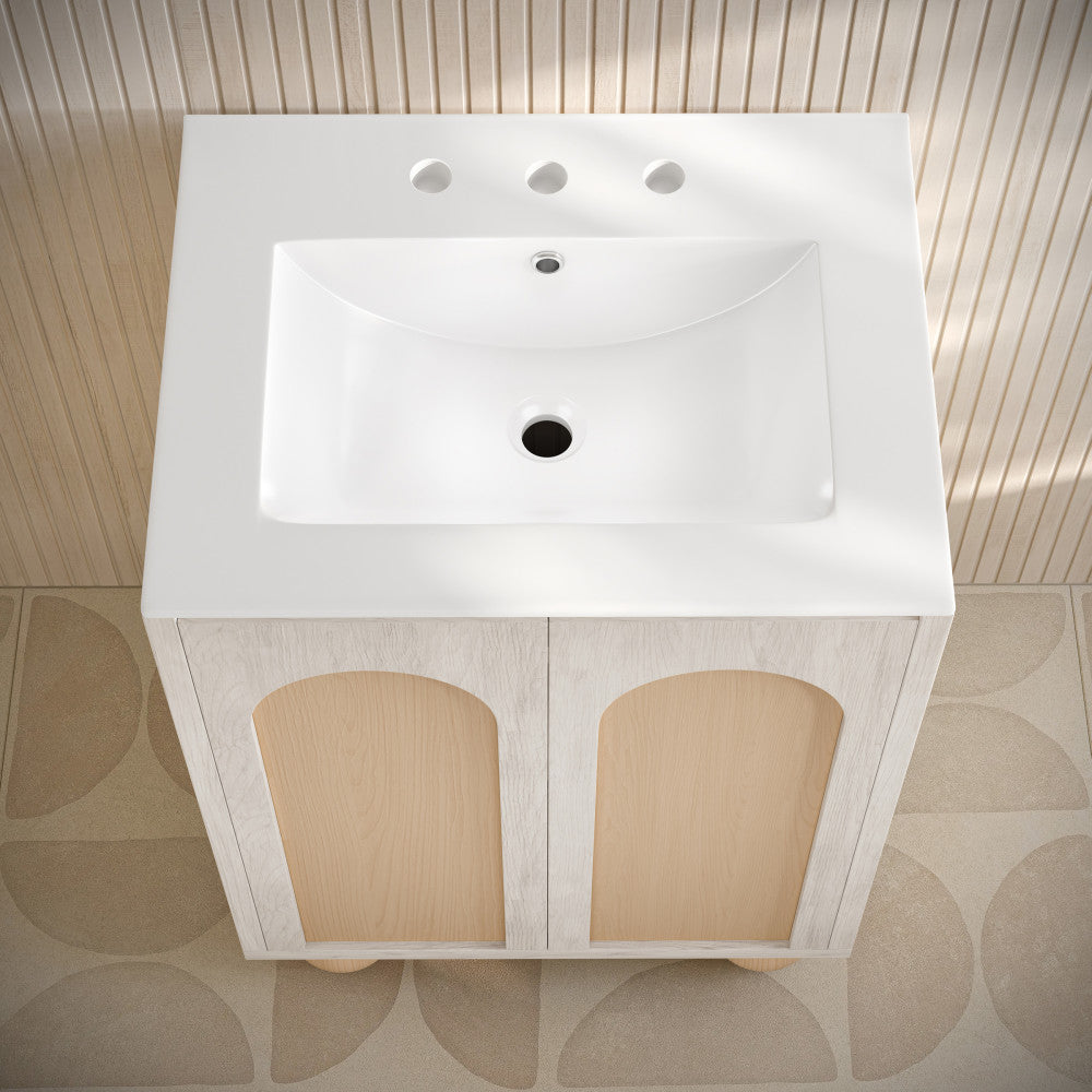 Plaisir II 24" Freestanding Bathroom Vanity in White Oak with 3-Hole Widespread Sink Top