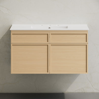 St. Tropez 36" Wall-Mounted Bathroom Vanity in Natural Oak with 3-Hole Widespread Sink Top