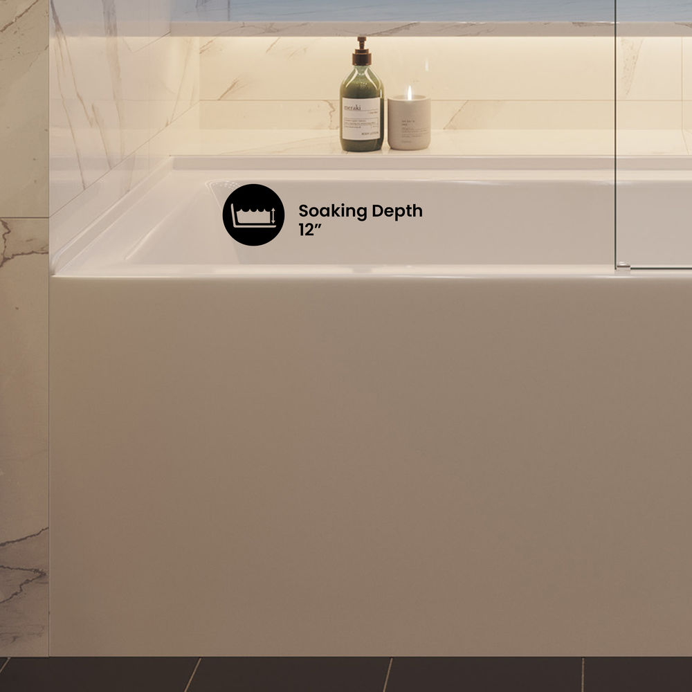 Voltaire 60 x 30 Skirted Right Drain Soaking Apron Bathtub in Glossy White with Integrated Overflow, Drain Included