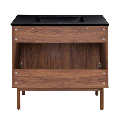 Classe 36" Freestanding Bathroom Vanity in Brown Oak with Black 3-Hole Widespread Sink Top