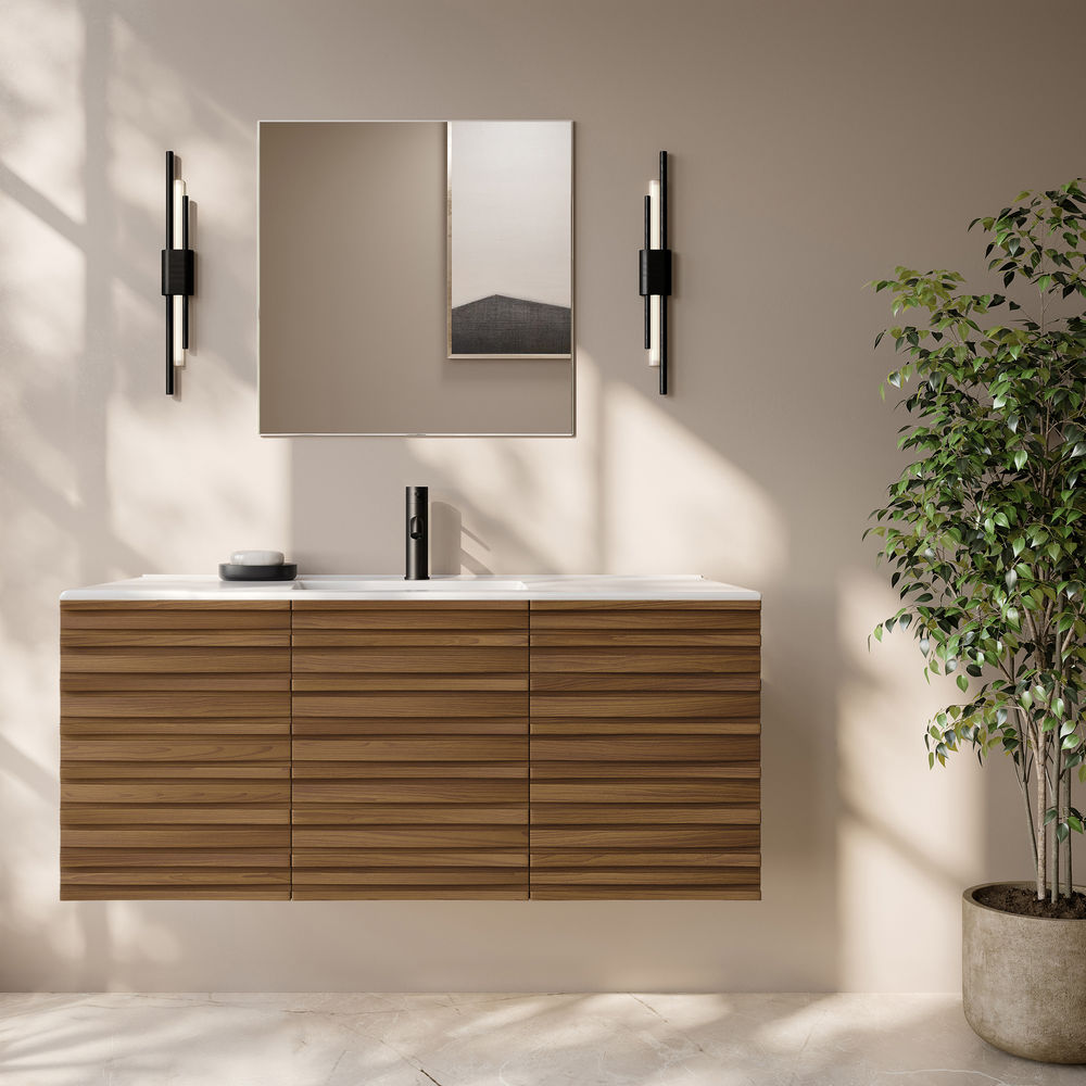 Cascade 48" Wall-Mounted Bathroom Vanity in Brown Oak with Sink Top