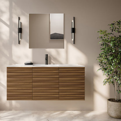 Cascade 48" Wall-Mounted Bathroom Vanity in Brown Oak with Sink Top