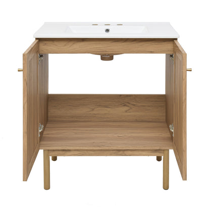 Classe 30" Freestanding Bathroom Vanity in Golden Oak with 3-Hole Widespread Sink Top
