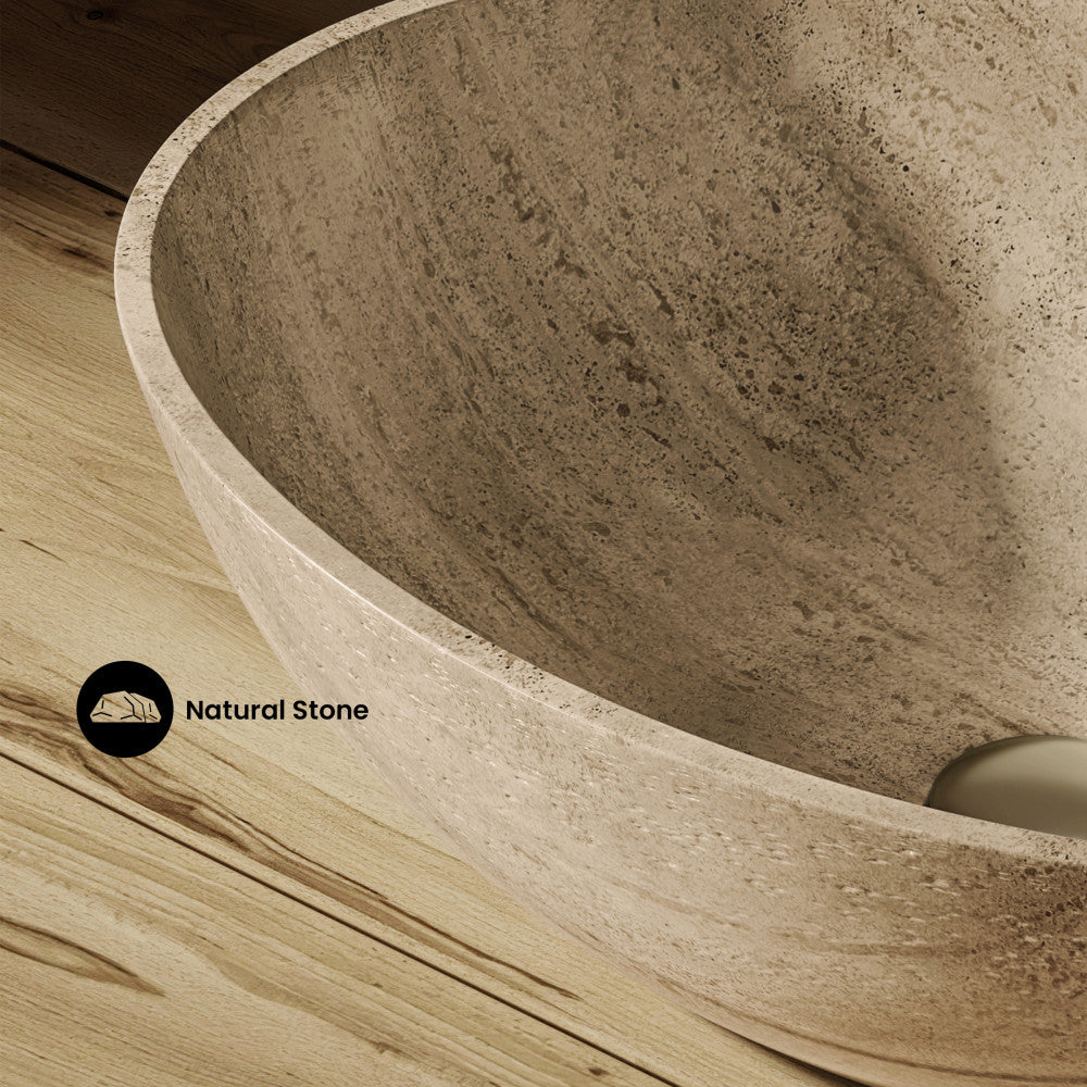 Ivy 20" Natural Marble Oval Vessel Sink in Polished Travertine