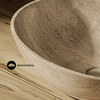 Ivy 20" Natural Marble Oval Vessel Sink in Polished Travertine