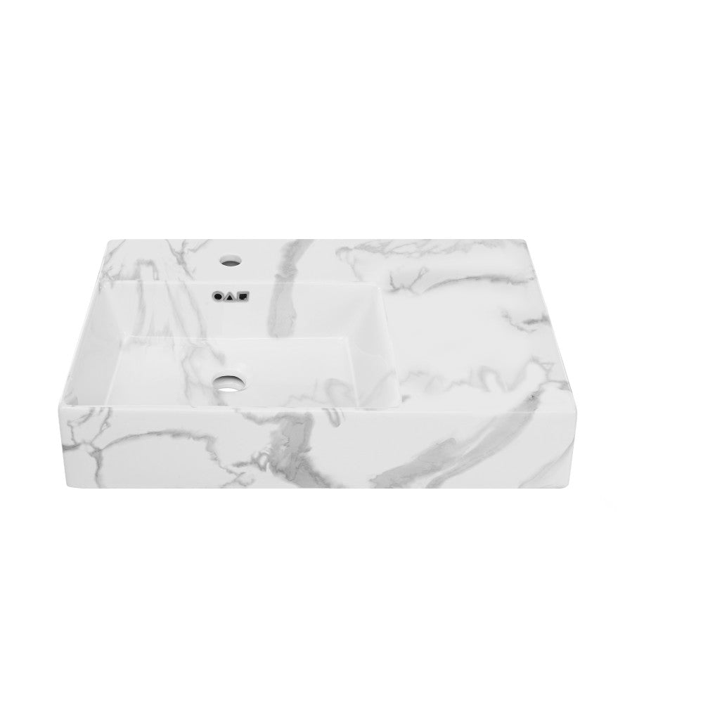 St. Tropez 24" Left Side Faucet Wall-Mount Bathroom Sink in White Marble