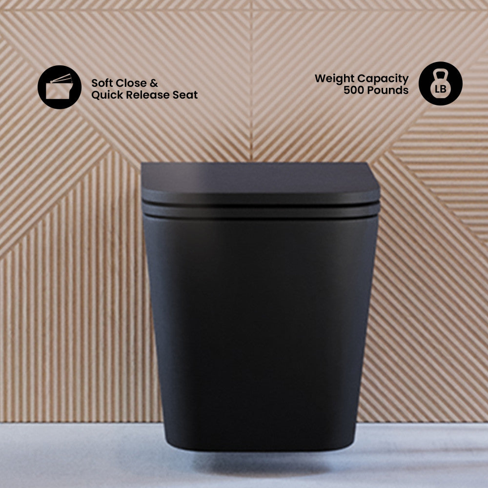 Concorde Wall-Hung Toilet Bundle 0.8/1.6 GPF Dual Flush in Matte Black with Brass Flush Plate