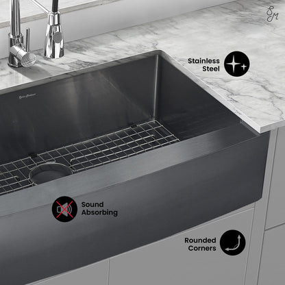 Rivage 36 x 21 Stainless Steel, Single Basin, Farmhouse Kitchen Sink with Apron in Black