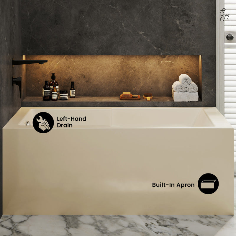 Claire 60 x 32 Left Drain Soaking Alcove Corner Apron Bathtub in Glossy Bisque