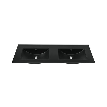 48" Zero Hole Double Basin Vanity Sink Top in Glossy Black