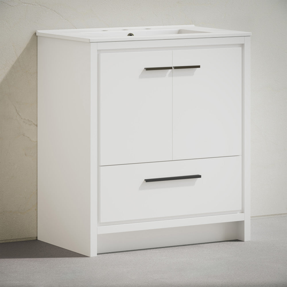 Virage 30" Freestanding Bathroom Vanity in White with 3-Hole Widespread Sink Top