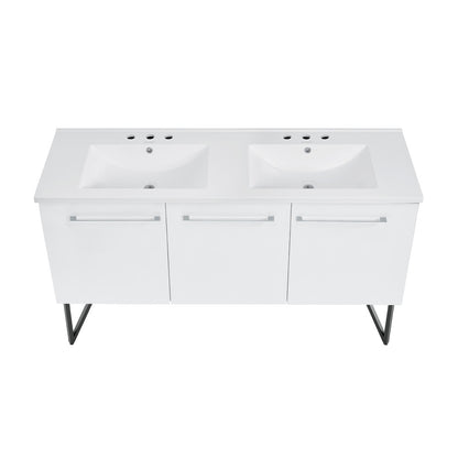 Annecy 60 in. White, Double Basin Bathroom Vanity With White, 3-Hole Artificial Stone Sink Top