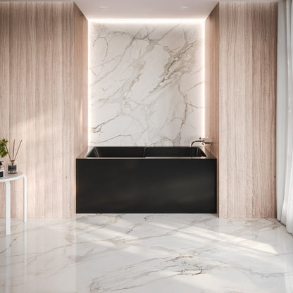 Voltaire 54 x 30 Skirted Right Drain Soaking Apron Bathtub in Glossy Black with Integrated Armrest