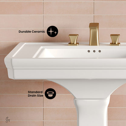 Voltaire 26" Two-Piece Rectangle Pedestal Sink with 3-Hole Widespread Faucet Holes in Glossy White