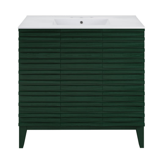 Cascade 36" Freestanding Bathroom Vanity in Green Oak with 3-Hole Widespread Sink Top