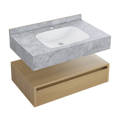 Avancer 36" Wall-Mounted Bathroom Vanity in Natural Oak with Storm Gray Sink Top