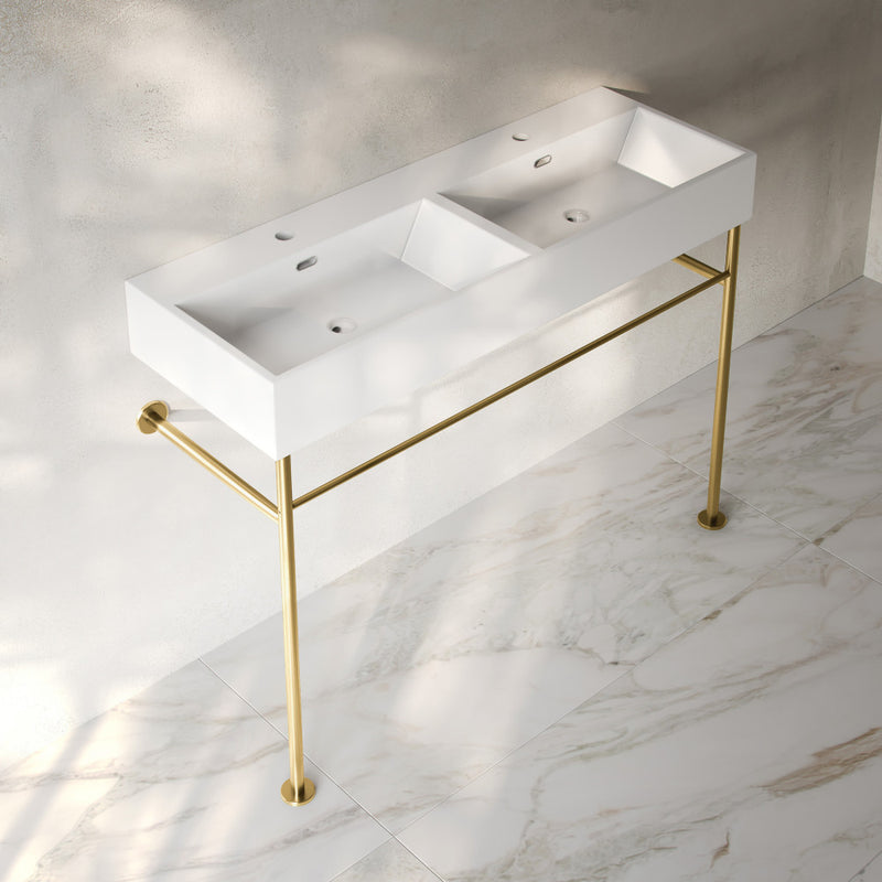 Claire 48" Double Basin Console Sink with Glossy Gold Legs