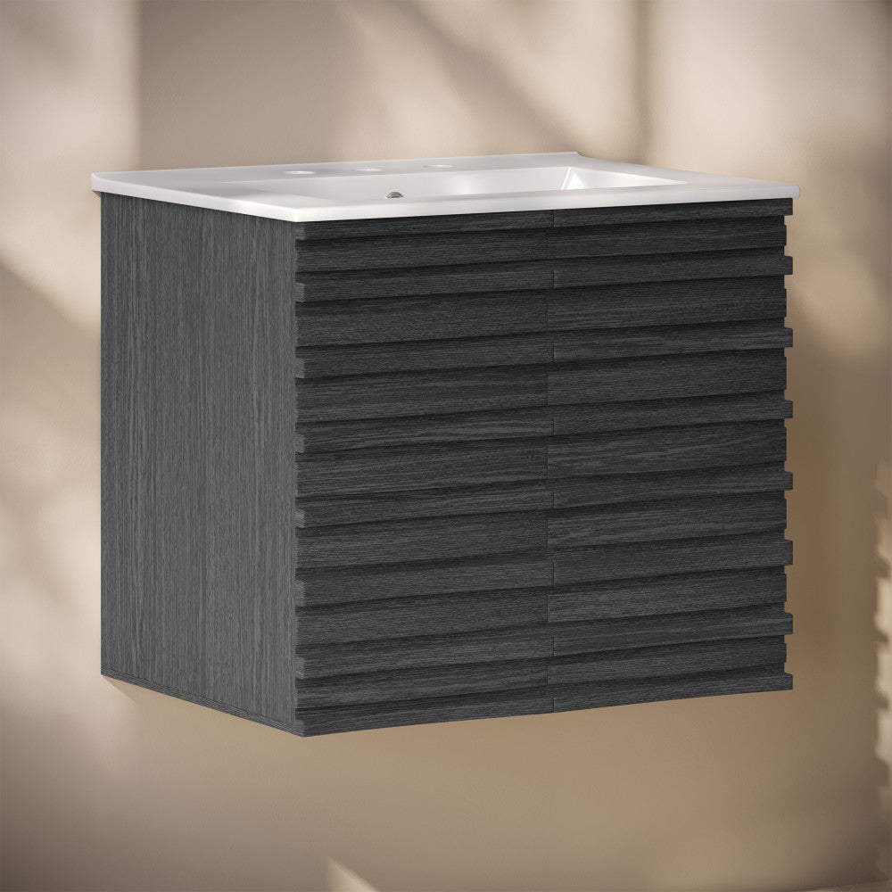 Cascade 24" Wall-Mounted Bathroom Vanity in Black Oak with 3-Hole Widespread Sink Top