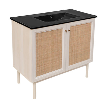 Classe 36" Freestanding Bathroom Vanity in White Oak with Black Sink Top