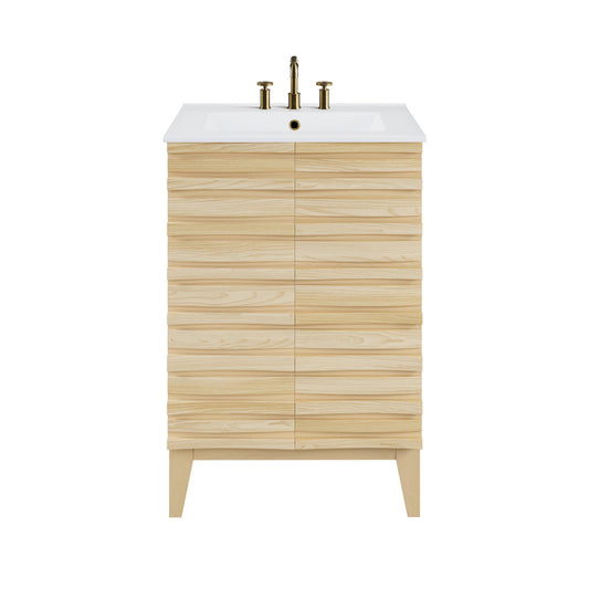 Cascade 24 in. Natural Oak Bathroom Vanity With White, 3-Hole Ceramic Sink Top
