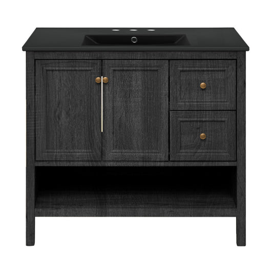 Chateau 36" Freestanding Bathroom Vanity in Black Oak with Black 3-Hole Widespread Sink Top
