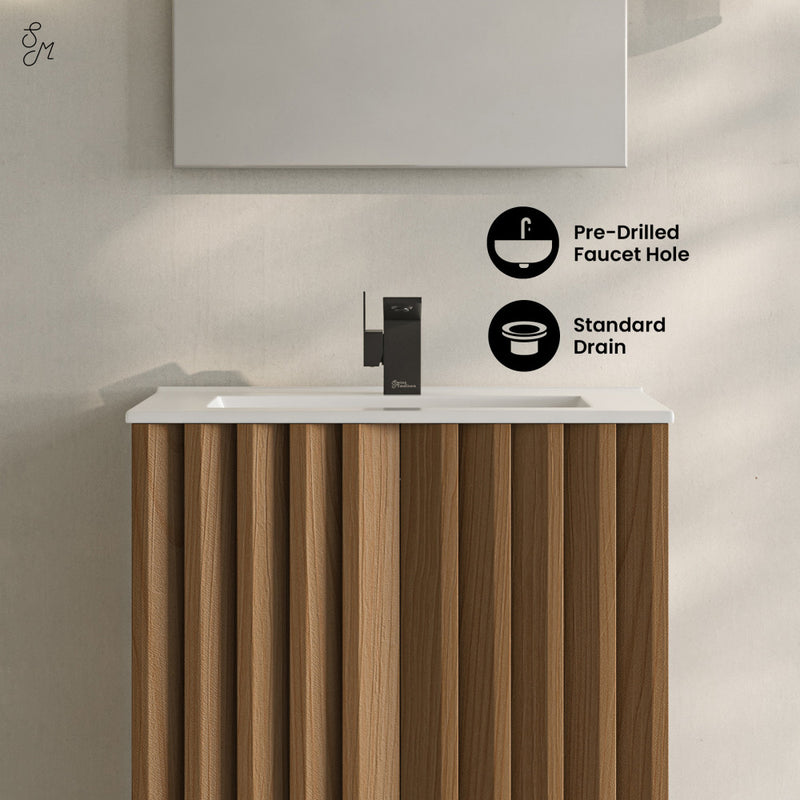 Troyes 24" Freestanding Bathroom Vanity in Brown Oak with Sink Top