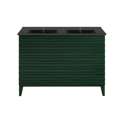 Cascade 48" Freestanding Bathroom Vanity in Green Oak with Black Double Basin Sink Top