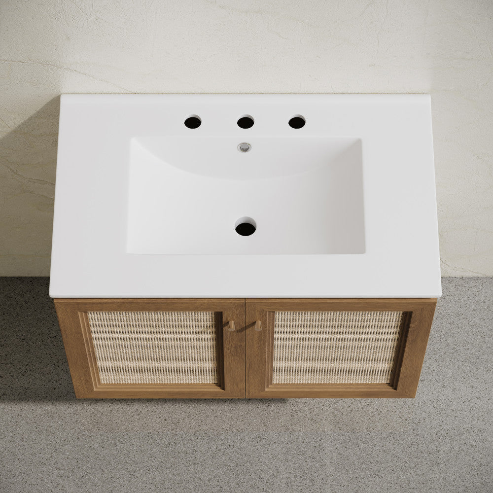 Classe 30" Wall-Mounted Bathroom Vanity in Brown Oak with Widespread Faucet Holes Vanity Top