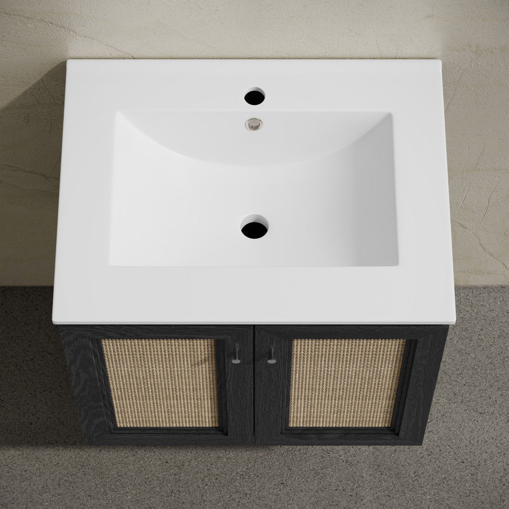 Classe 24" Wall-Mounted Bathroom Vanity in Black Oak with Single Faucet Hole Vanity Top