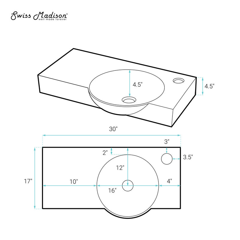 Chateau 30" Right Side Faucet Wall-Mount Bathroom Sink