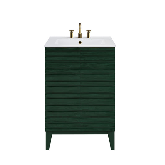 Cascade 24" Freestanding Bathroom Vanity in Green Oak with 3-Hole Centerset Sink Top