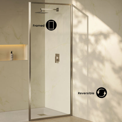 Pierre 34 x 76 Framed Fixed 3/8 in. (10mm) Clear Tempered Glass Shower Door with Nickel Brushed Frame