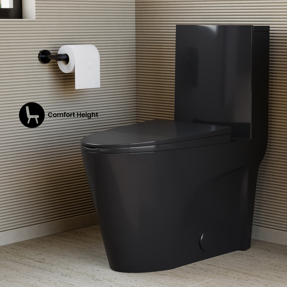 St. Tropez One-Piece 12" Rough-in 1.28 GPF Left-Hand Flush Elongated Toilet in Glossy Black