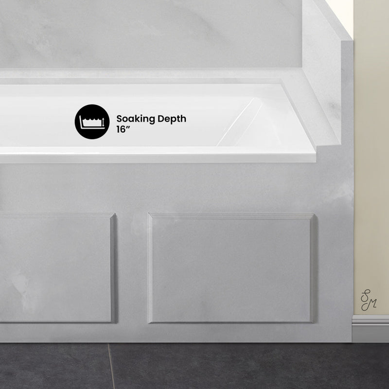 Voltaire 60 x 30 Left Drain Soaking Alcove Bathtub in Glossy White with Integrated Overflow, Drain Included