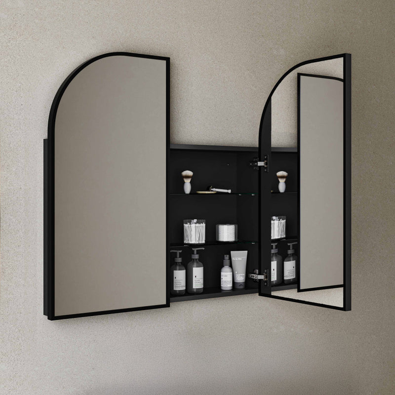 Porte 32 x 31 Arched Recessed/Wall Mount Medicine Cabinet with Mirror in Black