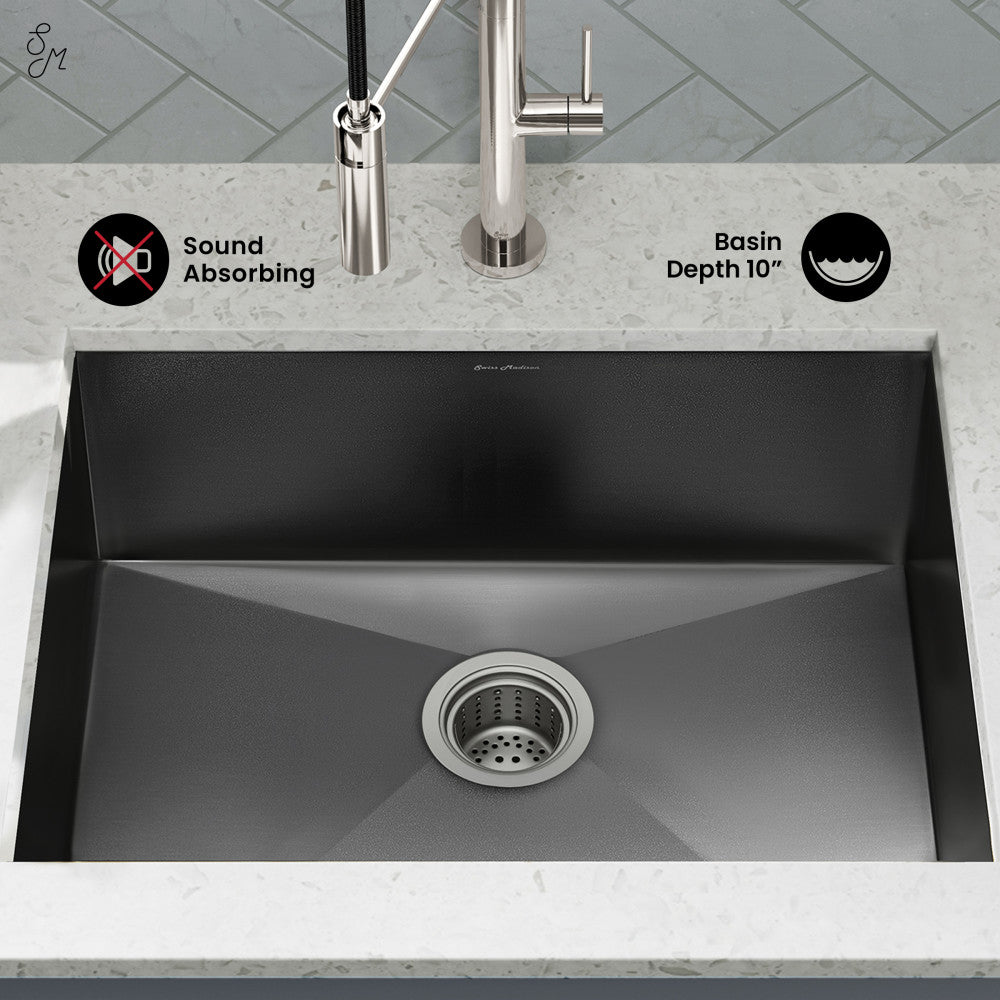 Tourner 27 x 19 Stainless Steel, Single Basin, Undermount Kitchen Sink in Black