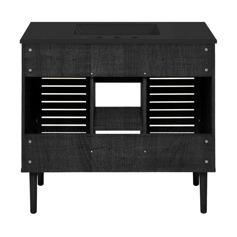 Bron 36" Freestanding Bathroom Vanity in Black Oak with Black 3-Hole Widespread Sink Top