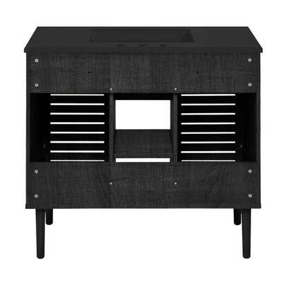 Bron 36" Freestanding Bathroom Vanity in Black Oak with Black 3-Hole Widespread Sink Top