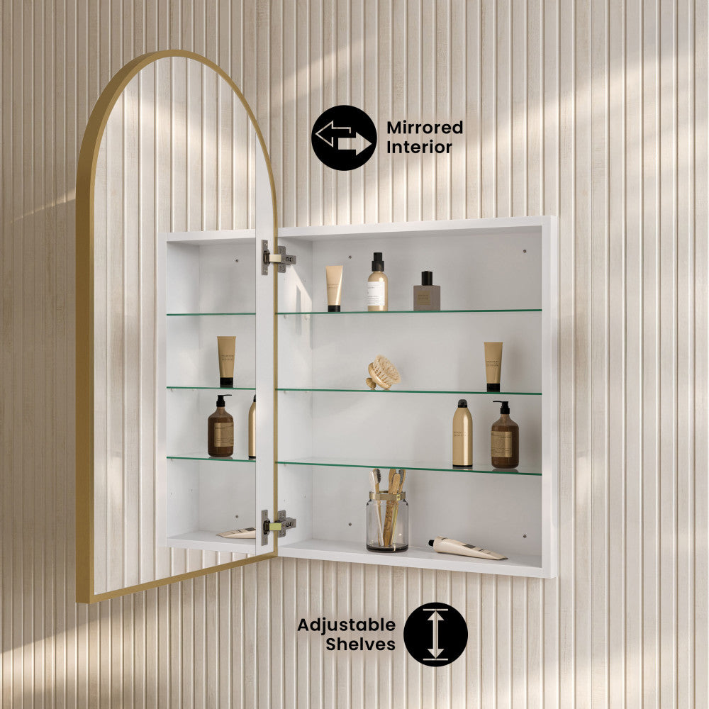 Porte 20 x 30 Arched Recessed/Wall Mount Medicine Cabinet with Mirror in Gold