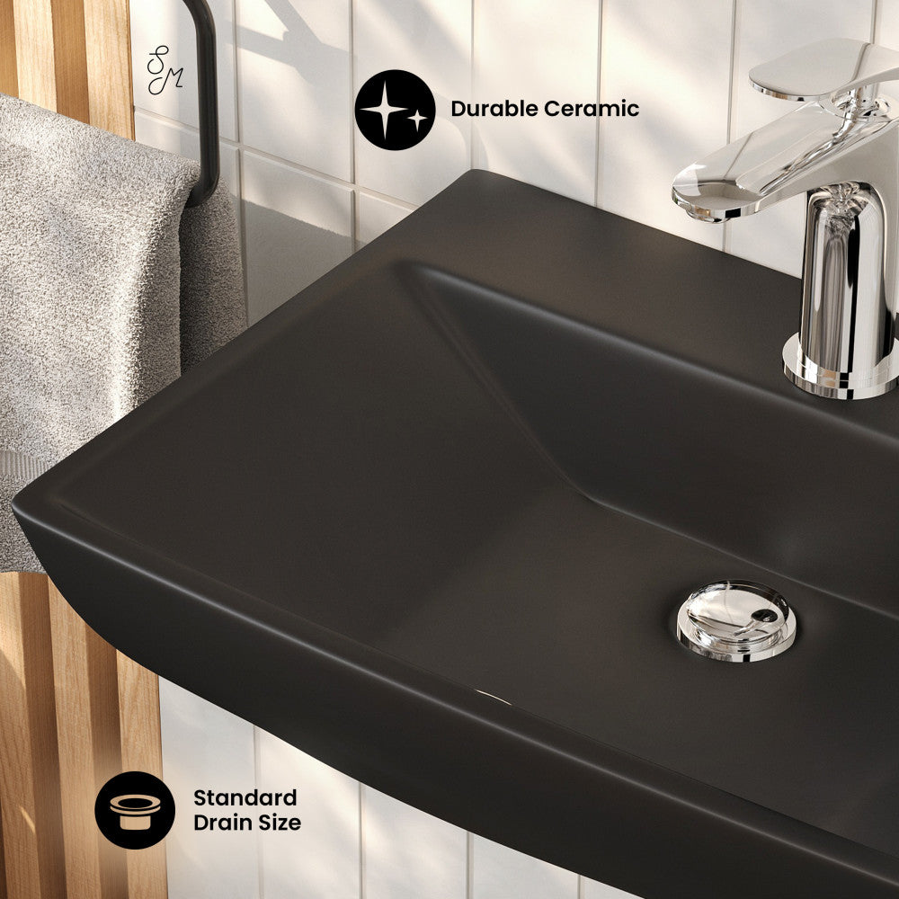 Sublime 18" Ceramic Wall Hung Sink in Matte Black