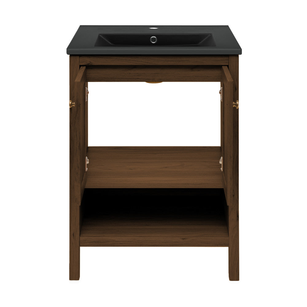Chateau 24" Freestanding Bathroom Vanity in Brown Oak with Black Sink Top