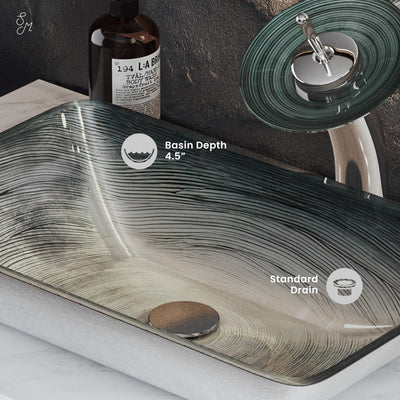 Cascade Rectangular Glass Vessel Sink with Faucet, Smoky Gray