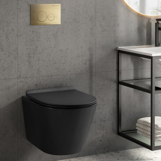 Calice Wall-Hung Toilet Bundle 0.8/1.6 GPF Dual Flush in Matte Black with Brass Flush Plate