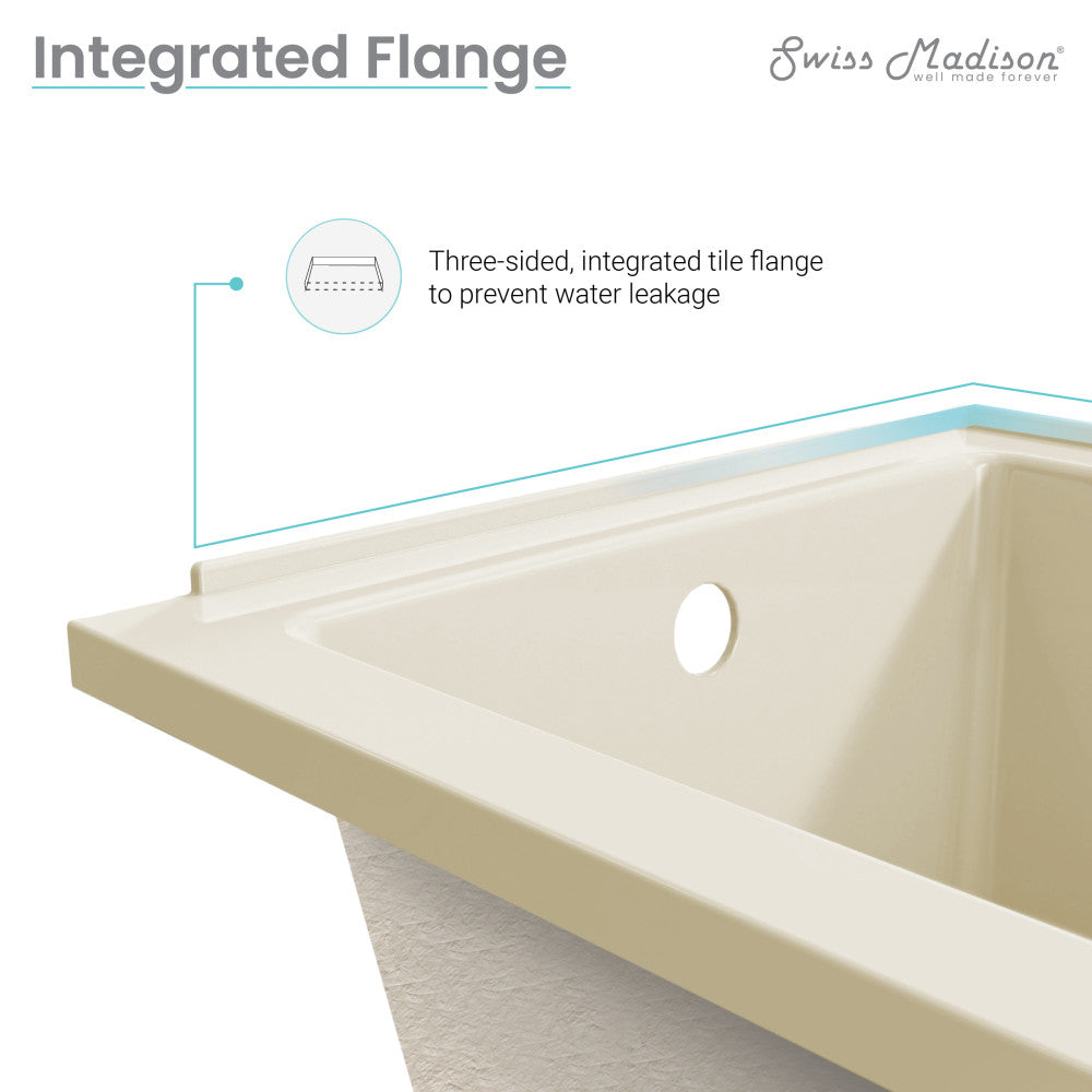 Alcove non-skirted bathtub 60 inch in bisque, left-hand drain, integrated flange to prevent water leakage.