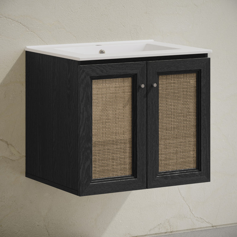 Classe 24" Wall-Mounted Bathroom Vanity in Black Oak with Single Faucet Hole Vanity Top