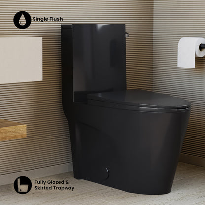 St. Tropez One-Piece 12" Rough-in 1.28 GPF Right-Hand Flush Elongated Toilet in Glossy Black